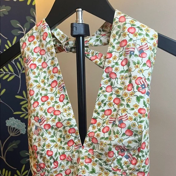 Vintage Style Apple Print Tie Back Crop Top Cottagecore Americana Halter Top S - Picture 4 of 7
